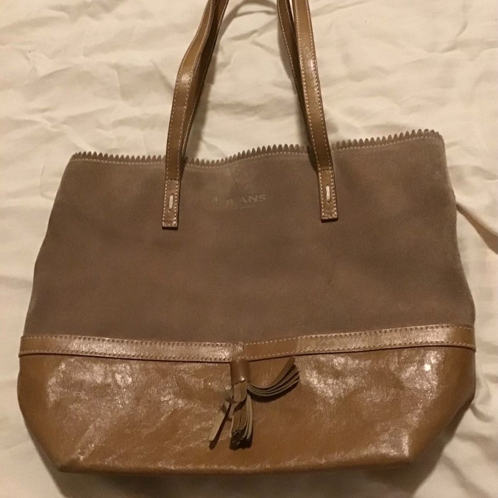 Vintage Les Copains Jeans camel suede with leather trim purse